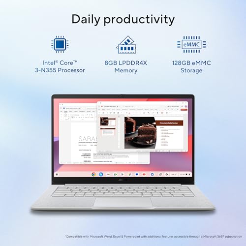 ASUS Chromebook CX1405 (2025), Intel Core 3-N355, 8GB RAM, 128GB SSD, FHD 14"(35.56cm), Chrome OS, Pure Grey, 1.38Kg, CX1405CTA-S60724, Intel UHD Graphics, 42WHrs, Thin & Light Laptop