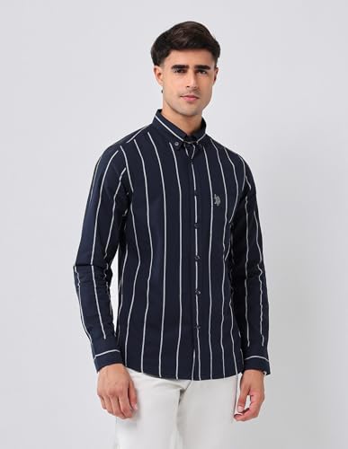 U.S.Polo Association Men's Vertical Striped 135Th Shirt (USSHT3128_Navy_39)