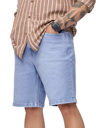 The Souled Store Denim: Stormy Blue Men and Boys Buttoned Cotton Blend Knee Length Denim Shorts