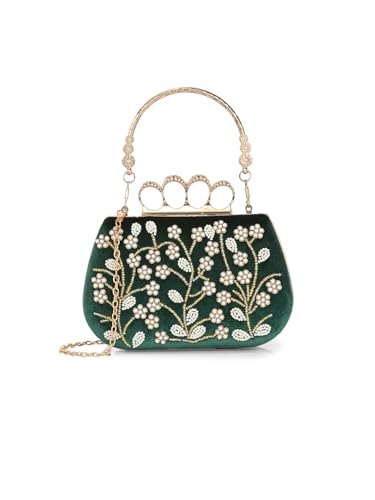 TOOBA Women's Green P Handicraft Beautiful Bling Box Clutch Bag for Wedding, Banquet, Gift Family, & Friends