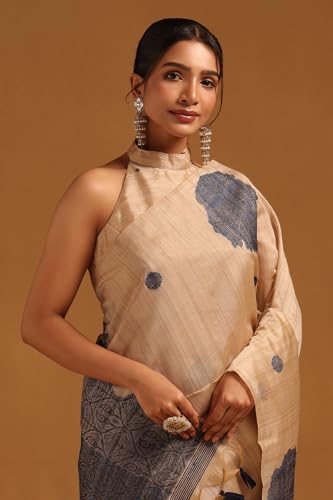 Soch Womens Navy Blue Tussar Woven Design Saree