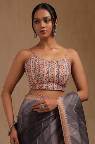 Soch Womens Charcoal Tussar Chevron Saree