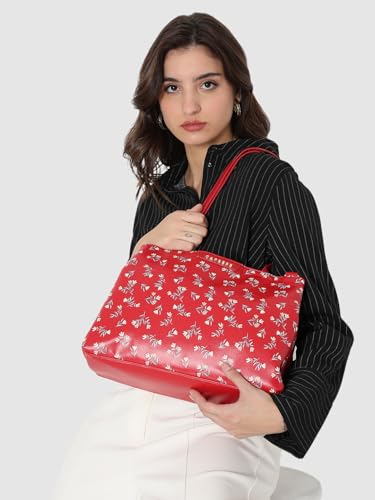 Caprese Merida Satchel Large RED Printed Women's Handbag