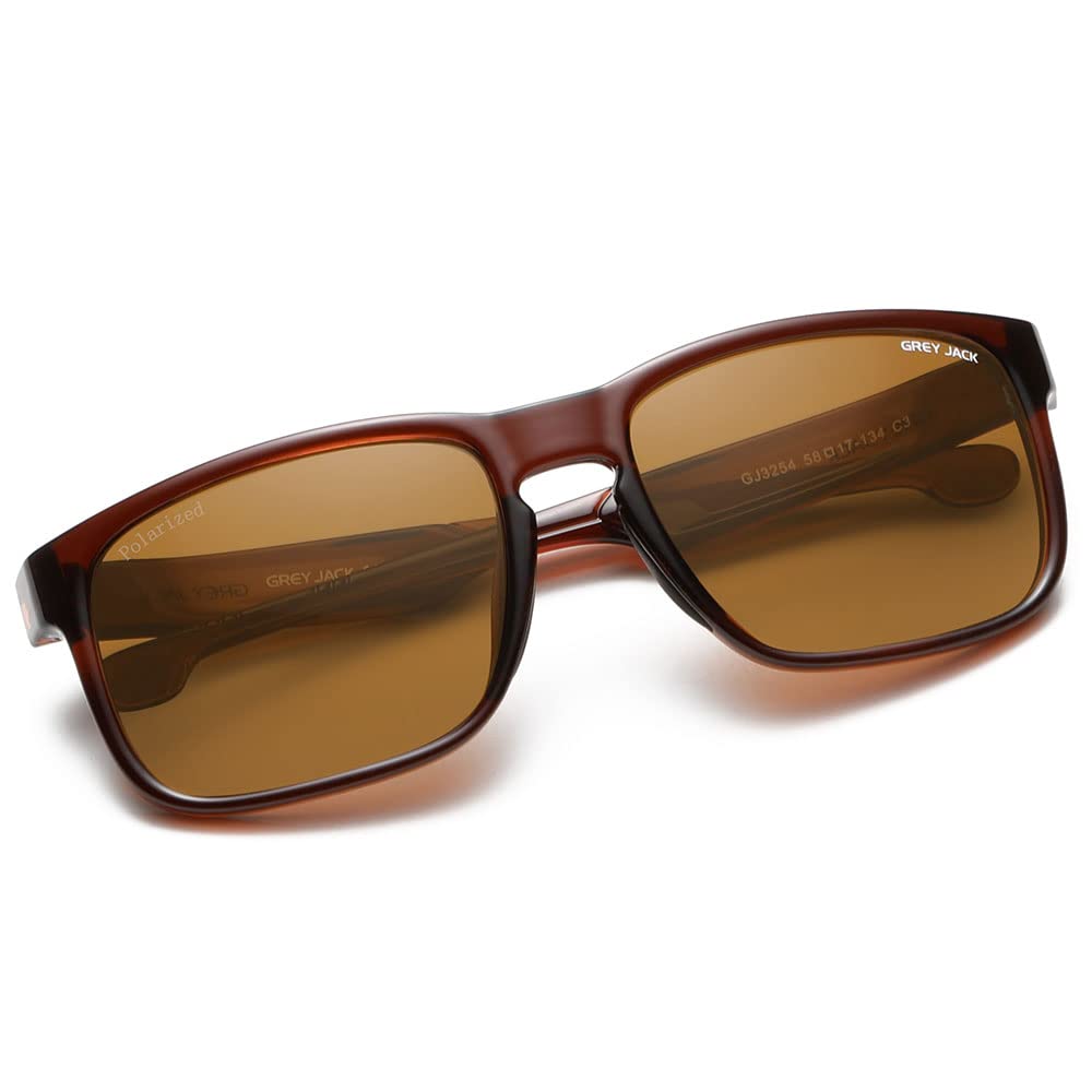 grey jack TR90 Polarized Sports Sunglasses for Driving Cycling Fishing 3254 Brown Frame Brown Lens