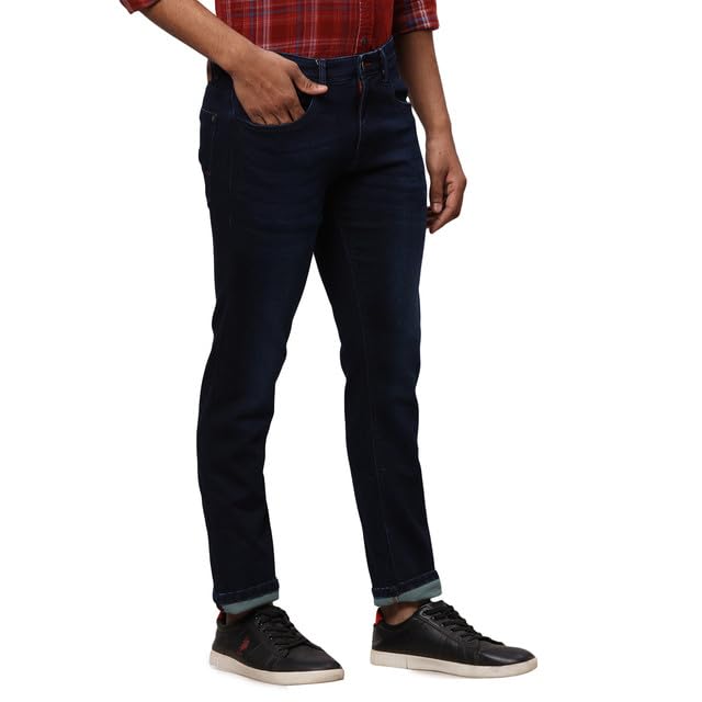Raymond Men's Slim Fit Cotton Blend Solid Pattern Flat Front Jeans