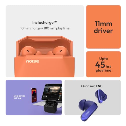 Noise ALT Buds(S), 45Hrs Playtime, Quad mic ENC, App Support, Instacharge, Dual Pairing, Low Latency, 11 mm Drivers, BTv6.0, Bluetooth Ear Buds, TWS (Chosen White)
