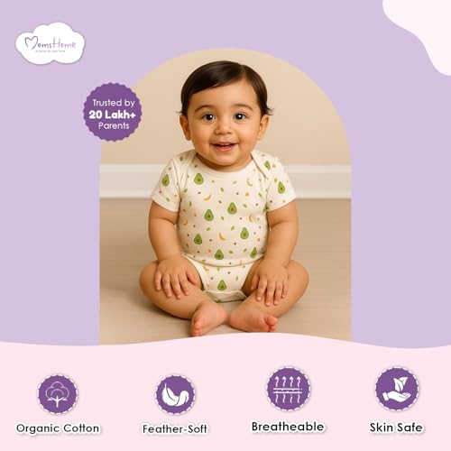 MOM'S HOME Organic cotton Baby Bodysuit | Pack of 5 | 3-6 Months