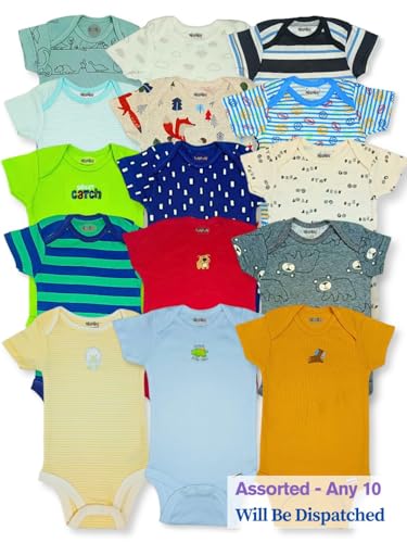 TuddyBuddy 100% Cotton Half Sleeves Romper/Bodysuit for Baby Boys (Pack of 10 Pcs HS, 3-6 Months, Multicolor)