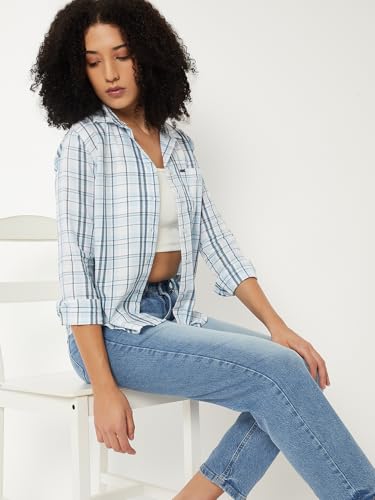 Max Women Checked Regular Fit Shirt(Blue_XXL)
