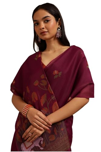 Soch Womens Magenta Chanderi Pichwai Print Saree