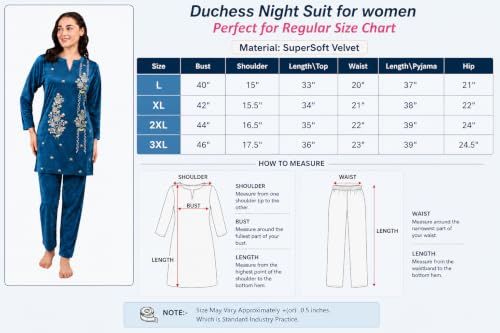 Duchess Women's Supersoft Velvet Printed Nightsuit for Winter wear