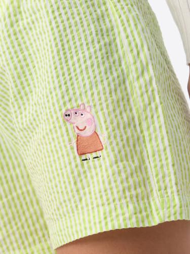 The Souled Store Peppa Pig: Chill with Peppa Kids Elastic Waistband Light Green Striped Embroidered Cotton Blend Regular Fit Casual Boxer Shorts