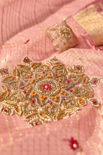 Taneira Pink Viscose Tissue Embroidered SareeWith Unstitched Blouse(SAPP05AD9655-Pink)