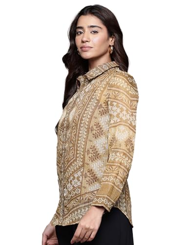 Aarke Ritu Kumar Khaki Swarnam Full Sleeve Shirt with Camisole