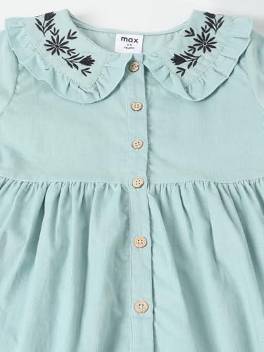 Max Girls Embroidered Collar Dress(Green_2-3 Y)