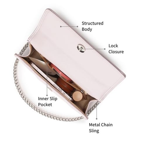Fastrack Casual Sling Bag with Magnet Button Closure for Girls, Small Size with Internal Organiser, Handheld Design and Metal Chain Sling