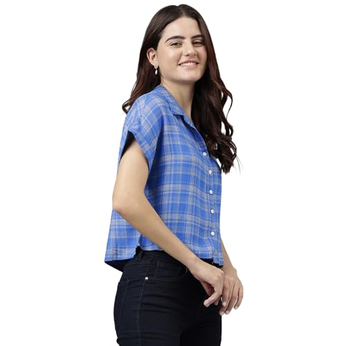 Latin Quarters Women's Blue Yarn Dyed Rayon Blouse_XXXL