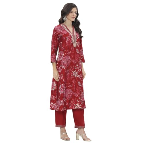 Rangriti Women Red Viscose Blend Straight Kurta Set_42