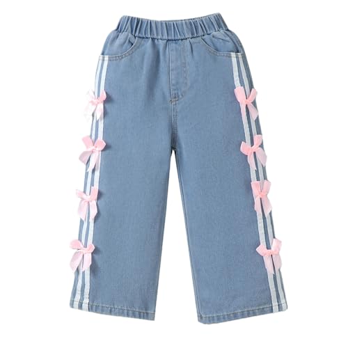 Hopscotch Girls Bow Applique Denim Loose Jeans in Blue Color for Age (3-4 Years)