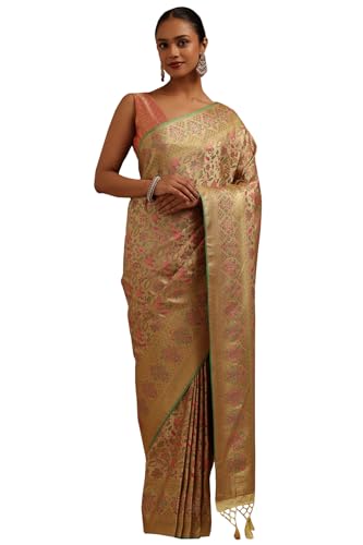 Soch Womens Yellow Tussar Floral Woven Design Saree