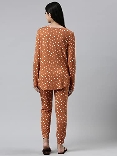 Enamor Essentials-Relaxed Fit Soft, Drapey Printed Top & Jogger Lounge Set for Womens-EC19 (EC19_Terra Cotta Circle Aop_2XL)