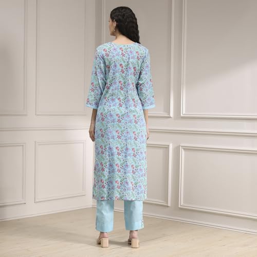 Biba Women Turquoise Chanderi Handloom Unstitched Suit Set FREE SIZE