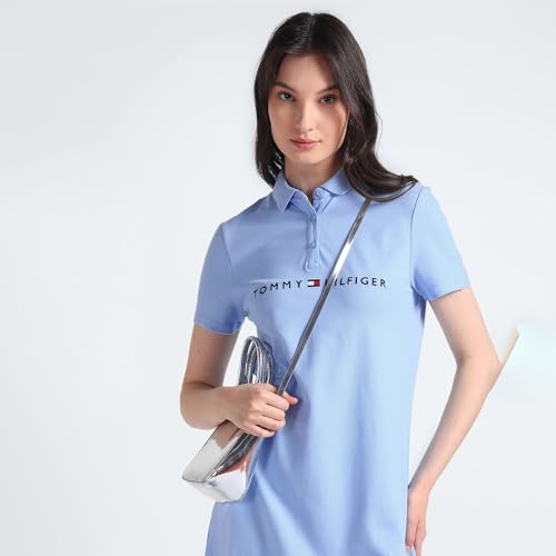 Tommy Hilfiger Blue Solid Polo Collar Short Sleeves Women Polo Dress (XL) - S24HWDR026