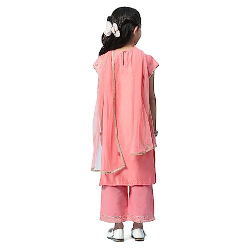 Biba Girl's Cotton Printed Straight Kid (Kw5222_Pink_5, Salwar Suit Set)