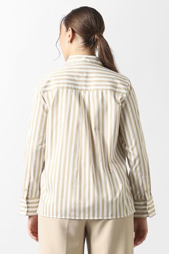 Women Beige Stripe Long Sleeves Formal Shirt