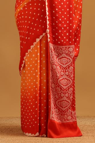 Soch Womens Orange Modal Silk Tie Dye Bandhani Saree