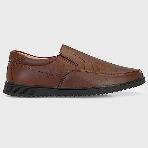 Blue Leather By Centrino Slip-On Men's Formal Shoe | Stylish with Soft Cushioned Insole | Trendy Non Lace-Up Design | Durable Leather with Anti-Skid Sole | Perfect for Formal Wear_3930-2_Brown_9