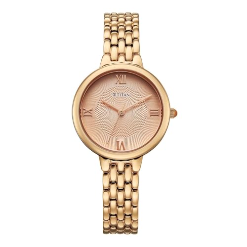 Titan Eminence Quartz Analog Pink Dial Rose Gold Strap Watch for Women