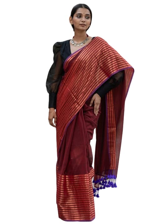 Suta Red Striped Zari Saree