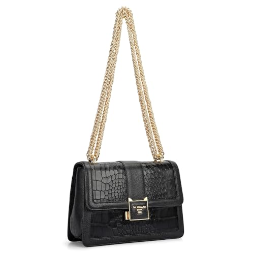 Da Milano Leather Shoulder Bag for Women - Black (01607OL)