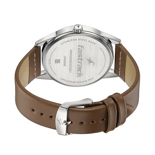 Fastrack Stunners Quartz Analog Navy Blue Dial Brown Leather Strap Watch for Guys - NT3305SL01