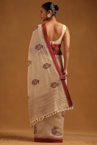 Soch Womens Maroon Chanderi Warli Saree With Hand Embroidery