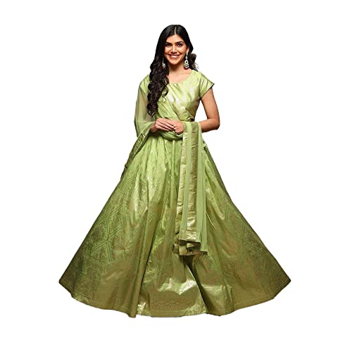 BIBA Women Poly Tafetta Lehenga Choli Readymade Light Green Xl