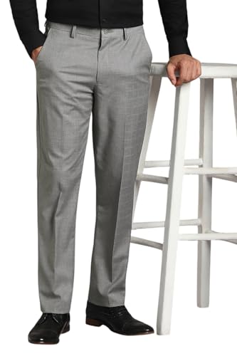 Louis Philippe Men Grey Textured Flat Front Formal Trousers