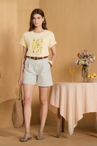 Women Beige Stripe Shorts