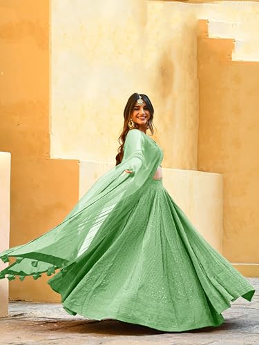 Zeel Clothing Women's Sequins Thread Embroidered Georgette Lehenga Choli With Dupatta (5124-Women-Lehenga-Choli-Latest,Free size) (Mint Green)