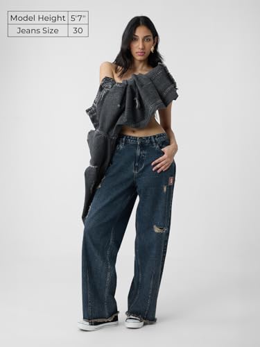The Souled Store Baggy Fit: Souled Women and Girls Buttoned Cotton Jeans