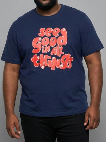 Bigbanana Men Plus Printed Navy Blue Round Neck Tshirt (Upbeat,Navy Blue,6XL)