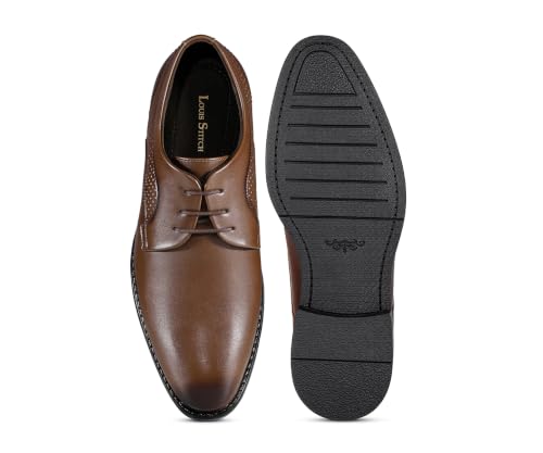 LOUIS STITCH Men’s Russet Tan Formal Lace-Up Derby Shoes | Formal Lace-Up Shoes for Men | Business & Occasion Wear | LSVSPL-1-TN |UK-8