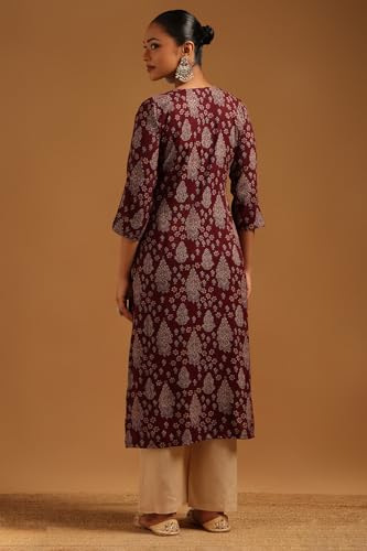 Soch Womens Wine Rayon Ethnic Motif Kurta