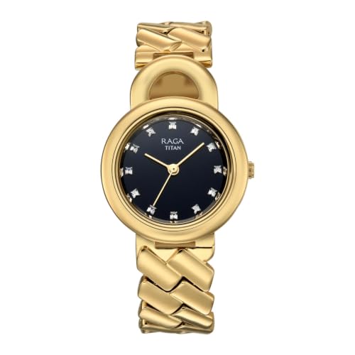 Raga Unlocked Quartz 3 Hand Round Blue Dial, IP-Gold G28 Strap Watch for Women - 2820YM01