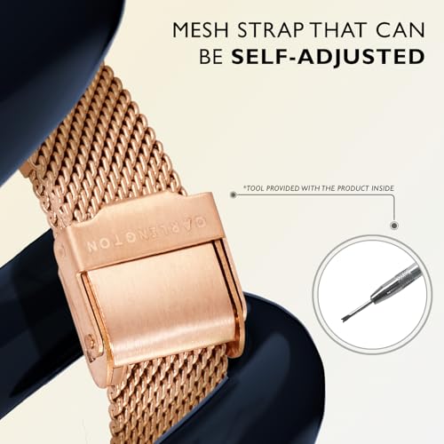 Carlington Big Dial Women's Analog Watch With Stainless Steel Mesh Strap, Adjustable Clasp and Water Resistant Body (Silver/Rose Gold/Black Dial) | Rakhi Gift for Sister and Girls