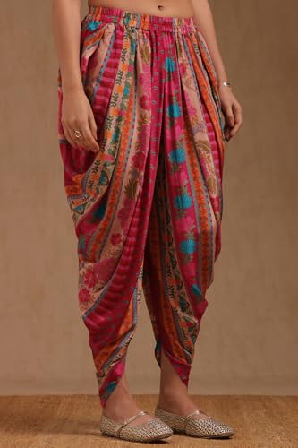 Soch Womens Fuchsia Crepe Floral Print Suit Set With Mirror Work