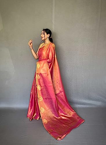 Panzora Women's Tissue Silk Jacquard Weaving Pink Saree With Unstitched Blouse Piece