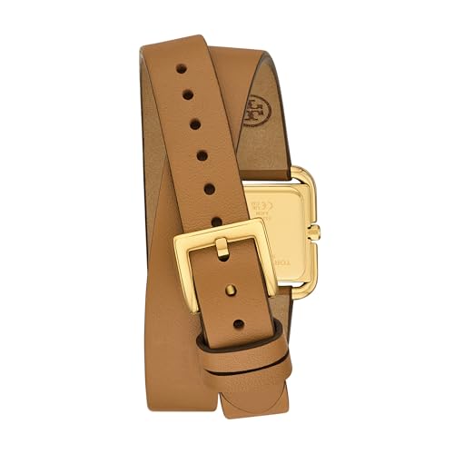 Tory Burch Women's Kira Square Stainless Steel Bracelet Watch, Brown/Gold Double Wrap
