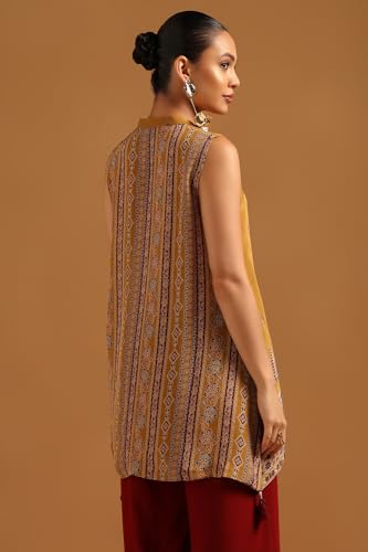 Soch Womens Mustard Crepe Ajrakh Tunic